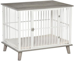 AOSOM Kutyaketrec beltéri 86x60x70 cm kisállat ketrec fehér-szürke