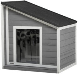 AOSOM Kutyaház fa időjárásálló bitumenes felnyitható tetővel 71x58x77 cm szürke - fehér