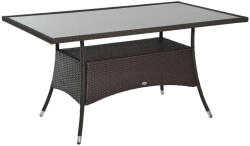 AOSOM Polirattan kerti étkezőasztal biztonsági üveglappal 150x85x74 cm barna-fekete