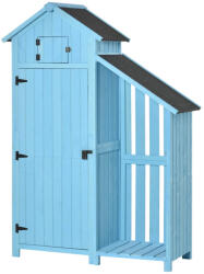 AOSOM Kerti kisház kék fa szerszámos kisház tűzifa tároló bitumen tetővel 130x54, 5x180 cm