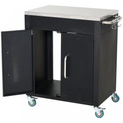 AOSOM Zsúrkocsi gurulós tálalókocsi konyhai segédeszköz, rozsdamentes acél fekete 86x50x84, 5 cm