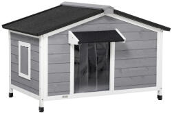 AOSOM Kutyaház 109x79x72 cm tömör fából, időjárásálló, bitumenes tetővel szürke - fehér