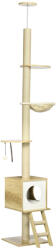 AOSOM Macska kaparó állítható magasságú 40x40x240-260 cm kaparófa világosbarna többszintes macskabútor macskaház