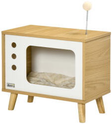 AOSOM Macskaház TV kialakítású design 50x28x43 cm játékkal, mosható párnával