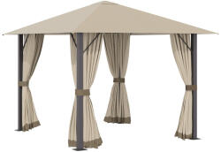 AOSOM Luxus pavilon kerti sátor 297x297x260 cm bézs-barna partisátor modern rendezvénysátor