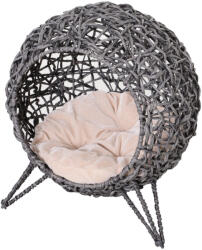 AOSOM Kisállat ágy macska fekhely Ø52x58 cm macskaágy rattan kosár párnával emelt kialakítású szürke