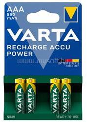 VARTA RECHARGE ACCU POWER elem (AAA, 1.2V, 550mAh Ni-MH, újratölthető) 4db/csomag (VARTA_56743101404) (VARTA_56743101404)