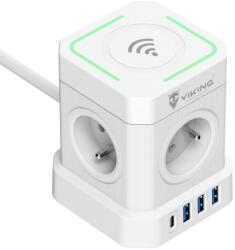 Viking ACT44W hálózati adapter/kimenet: 4xAC, 3xUSB-A, 1xUSB-C/vezeték nélküli töltés/be/ki gomb/2m kábel (VACT44W)