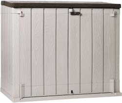Toomax Stora Way Plus XL Toomax kerti tároló szekrény, 145x85 cm, magasság 124, 5 cm, térfogat 1270 liter, UV sugárzásnak ellenálló műanyag, világosszürke/barna