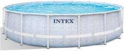 Intex Kerek medence szűrővel 4, 4 m³/h Chevron Intex, átmérő 488 cm, magasság 122 cm, szűrőpatron, létra és védőponyva, PVC/acél, 19156 l, szürke/kék