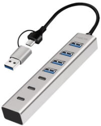 LogiLink USB 3.0 hub, 7 port, 4x USB-A, 3x USB-C, 2 az 1-ben csatlakozókábel, 5 Gbit/s, ezüst (UA0442) (UA0442)