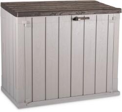 Toomax Storer Plus Toomax kerti tároló szekrény, 129, 5x74, 5 cm, magasság 111 cm, térfogat 842 liter, UV-álló műanyag, világosszürke/barna