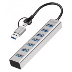LogiLink USB 3.0 hub, 7 port, 7x USB-A, 2 az 1-ben csatlakozókábel, 5 Gbit/s, ezüst (UA0441) (UA0441)