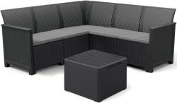 Keter Elodie kerti bútor szett 5 személyes sarokkanapéval és asztallal, tárolóhely, rattan megjelenésű, műanyag, kanapé: 77 x 57 x 42 cm, antracit szürke, párnákkal