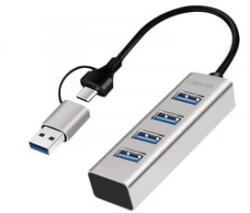 LogiLink USB 3.0 hub, 4x USB-A, 5 Gbit/s, 2 az 1-ben csatlakozókábel, ezüst (UA0455) (UA0455)