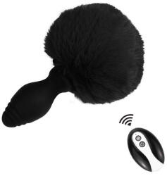  Tailyvibe - vibráló dugó pom-pommal, 6.5 x 3.1 cm, fekete - szexshoponline