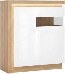 TEMPO KONDELA Komód Lyov04P, Tölgy Riviera/Fehér Extra Magasfényű, Leonardo