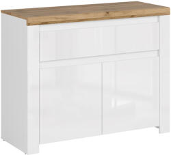 TEMPO KONDELA Komód 2D1S, Fényes Fehér/Wotan Tölgy, Vilgo