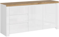 TEMPO KONDELA Komód 2D3S, Fényes Fehér/Wotan Tölgy, Vilgo