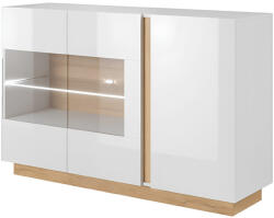 TEMPO KONDELA Komód Üveggel, Fehér/Tölgy Grandson/Magasfényű Fehér, City