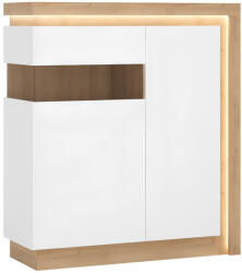 TEMPO KONDELA Komód Lyov04L, Tölgy Riviera/Fehér Extra Magasfényű, Leonardo