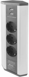 OMU system COR6 3G2U sarokelosztó 3x2+F schucko/2xUSB 2, 1A, ezüst, 220-240VAC 16A, 1, 8m kábel (COR6 3G2U)