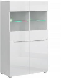 TEMPO KONDELA Vitrín 2D2W, Fehér/Fehér Extra Magasfényű HG, Jolk