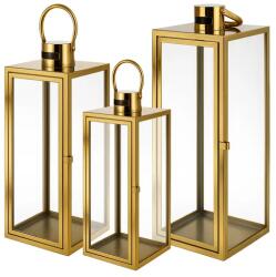 Ruhhy Arany fém-üveg lámpás szett, 3 db (38/49/63 cm), hordfüles, beltéri-kültéri (00026476)