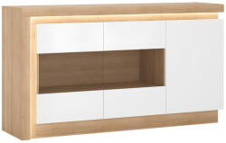 TEMPO KONDELA Komód Lyok02, Riviera Tölgyfa/Fehér Extra Magasfényű, Leonardo