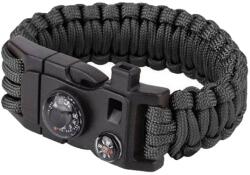 TM Brățară paracord 9" cu cataramă, fluier și busolă - Black