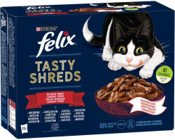 FELIX Shreds állateledel macskáknak marhával, csirkével, kacsával és pulykával 12x80 g - 960 g