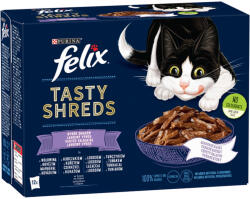 FELIX Shreds állateledel macskáknak marhával, csirkével, lazaccal és tonhallal 12x80 g - 960 g