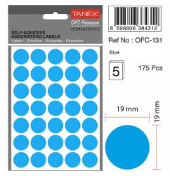 Tanex Etichete autoadezive rotunde, 19 mm, 175 buc/set, albastru, TANEX (TX-OFC-131-BL)
