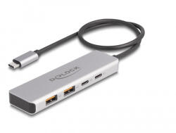 Delock USB 10 Gbps USB Type-C hub 2 x A-típusú USB csatlakozóval és 2 x USB Type-C csatlakozóval, valamint egy 35 cm hosszú csatlakozó kábellel (64230) (64230)