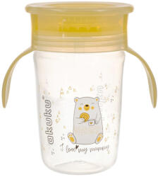 AKUKU Tanulópohár szilikon itatócsőrrel, 360°-os, jegesmaci, sárga füllel - perfectlife