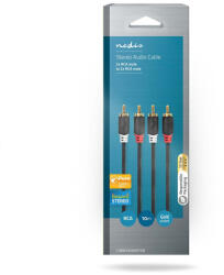 Nedis CABW24200AT100 stereo audio kábel, 2x RCA apa - 2x RCA apa, aranyozott, 10 m, antracit