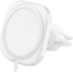  Autós tartó, szellőzőre rögzíthető, 360°-ban forgatható, mágneses, Magsafe töltőkkel kompatibilis, Spigen MagFit, fehér