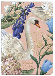 PLANALL Zsebnaptár PLANALL B/6 heti álló fehér lapos aranyozott Swan 2026 (21542) - papir-bolt