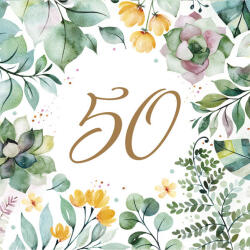 POL-MAK Happy Birthday 50 Floral Frame szalvéta 20 db-os 33x33 cm (PKK059320)