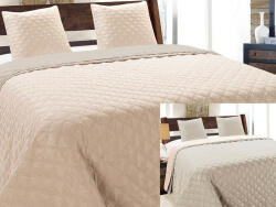  Púder - világos szürke kétoldalas ágytakaró szett kockás steppelt mintával - 220x240 cm (10)