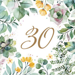 POL-MAK Happy Birthday 30 Floral Frame szalvéta 20 db-os 33x33 cm (PKK766199)