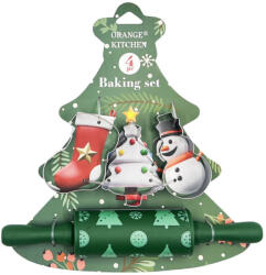  Karácsonyi fém kiszúró szett sodrófával, 4 részes, II (T14010)