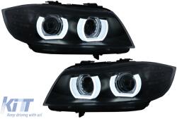 KITT 3D Angel Eyes LED DRL Xenon fényszórók BMW 3 E90 E91 LCI AFS-sel (2008-2011) modellekhez, fekete (HLBME90FLD1SBAFS)