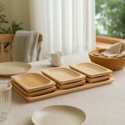 A T E L I E R 49 Set Tava din Lemn cu 6 Farfurii pentru Aperitive Lemn de Fag (ATE49-ART-151122-6762) Tava