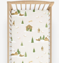 Goldea karácsonyi gyermek körgumis pamut lepedő kiságyba - karácsonyi dalok 70 x 140 cm