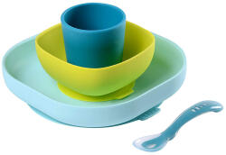 BÉABA Set de masa silicon 4 piese Bleu - Beaba (B913428) Set pentru masa bebelusi