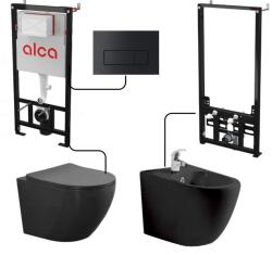 Anahita Construction Set complet vas WC si bideu Eternity Anahita, negru mat, rimless, capac WC soft close, cadru bideu A105/1120, rezervor incastrat AM101/1120, clapeta M578 (alcaLX1901MBBID1016MB)