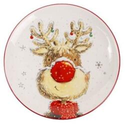 Yala Rudolf rénszarvasos karácsonyi kerámia lapostányér / kínáló - 25 cm (Q172935)