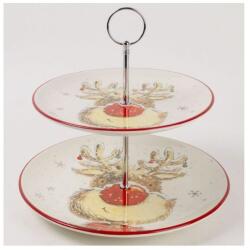 Yala Rudolf rénszarvasos karácsonyi kerámia emeletes süteményestál / kínáló (Q172929)