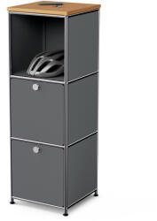 Tchibo - /Cn3 keskeny fém komód fa felső lappal és 2 lenyíló ajtóval - szürke